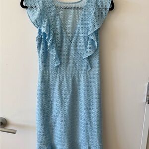 Guess Light Blue Lace Midi Dress with Ruffles